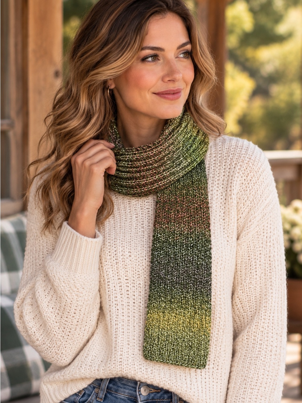 Handmade Green Variegated Ombre Crochet or Knit Scarf